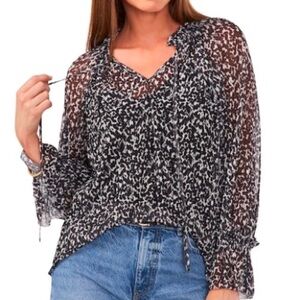 Vince Camuto Printed Pleated Peasant Top Size X-Small
